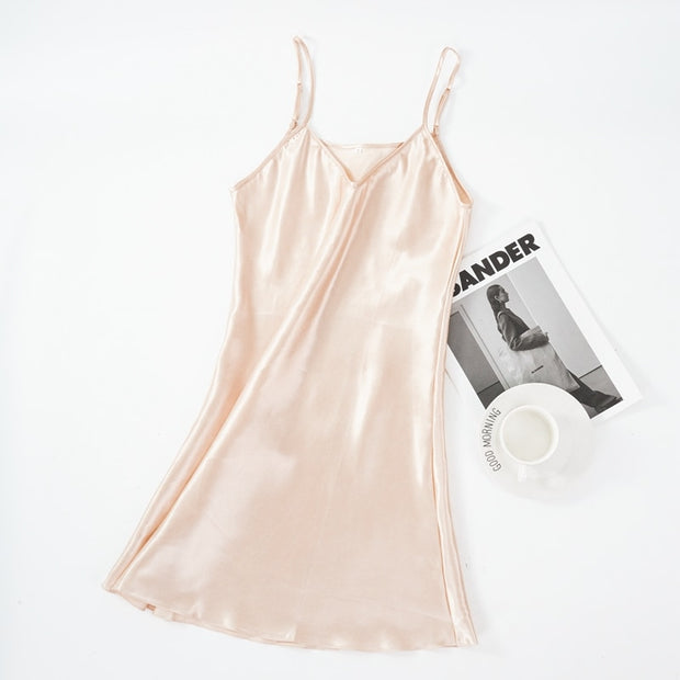 Satin Seduction: Women's V-Neck Sleep Dress