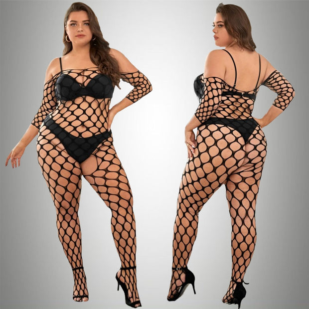 Seductive Curves Plus Size Rhinestone Bodysuit Set