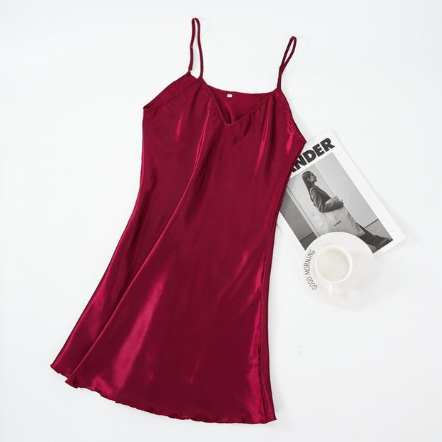 Satin Seduction: Women's V-Neck Sleep Dress