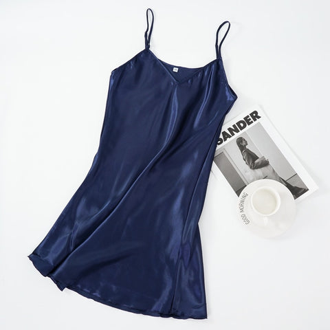 Satin Seduction: Women's V-Neck Sleep Dress