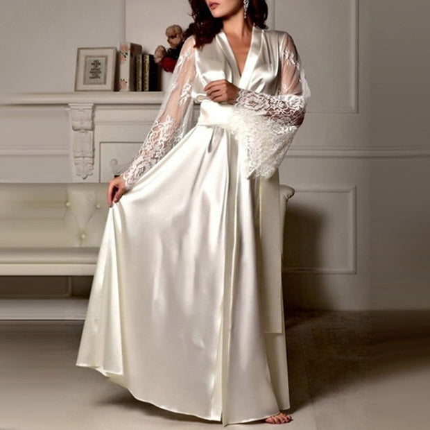 Lace Patchwork Silk Dressing Gown: Elegant and Sensual Nightwear for Women