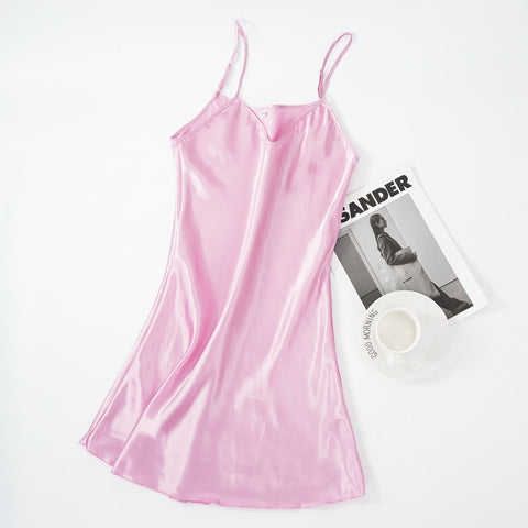 Satin Seduction: Women's V-Neck Sleep Dress