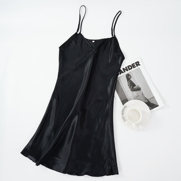 Satin Seduction: Women's V-Neck Sleep Dress