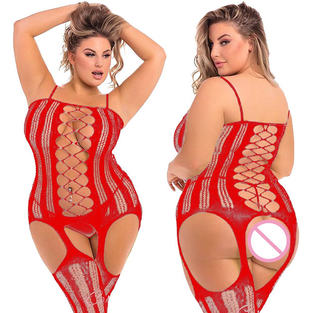 Plus Size Women's Sexy One Piece Open Bra Pantyhose